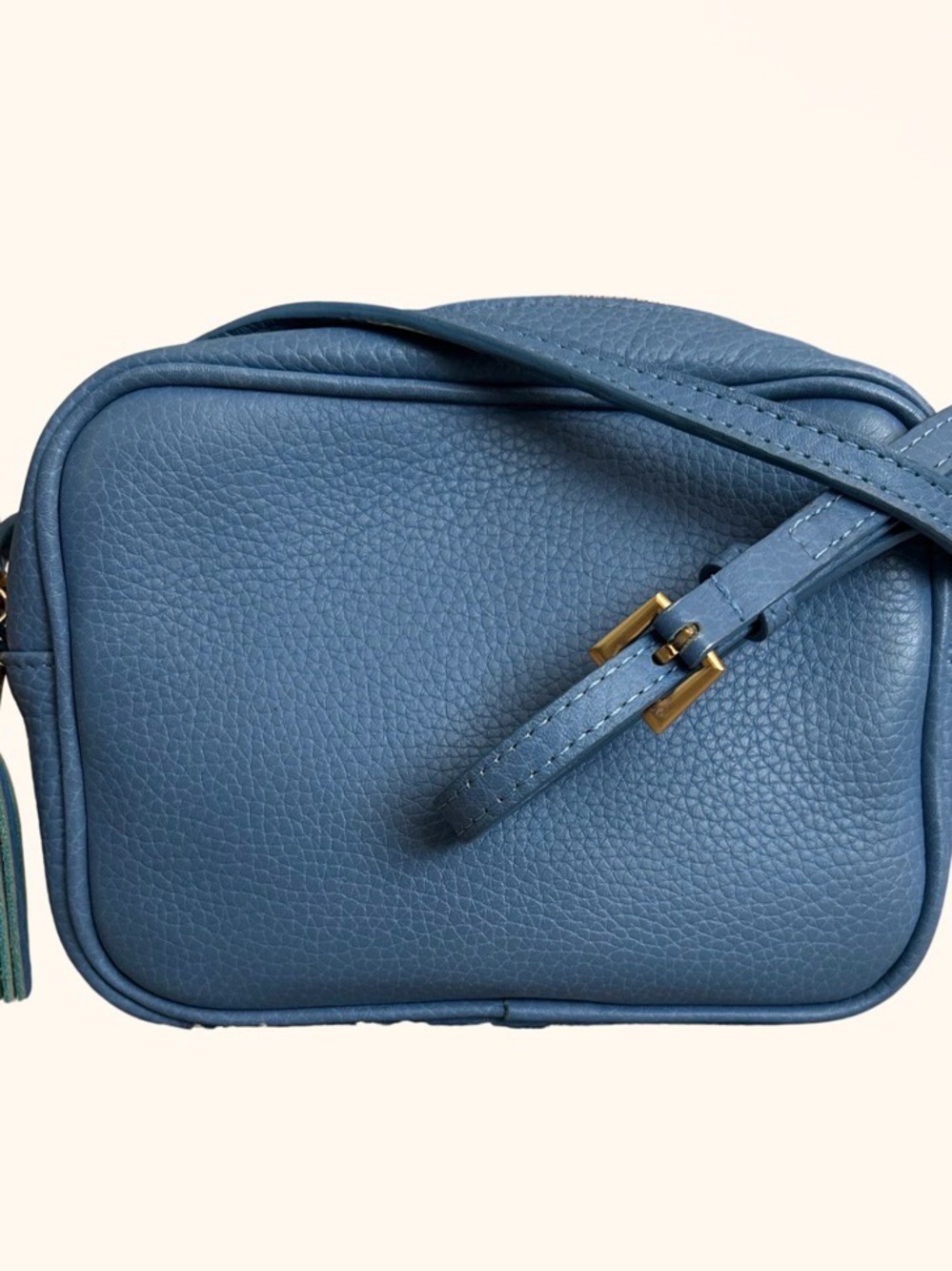 GiGi New York Dusty Blue Pebbled Leather Crossbody Handbag Tassel w/ Dust Bag